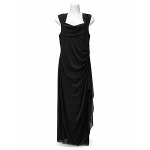 Jackie Jon New York Black Formal Maxi Dress Size 14 Draped Cowl Neck Gown